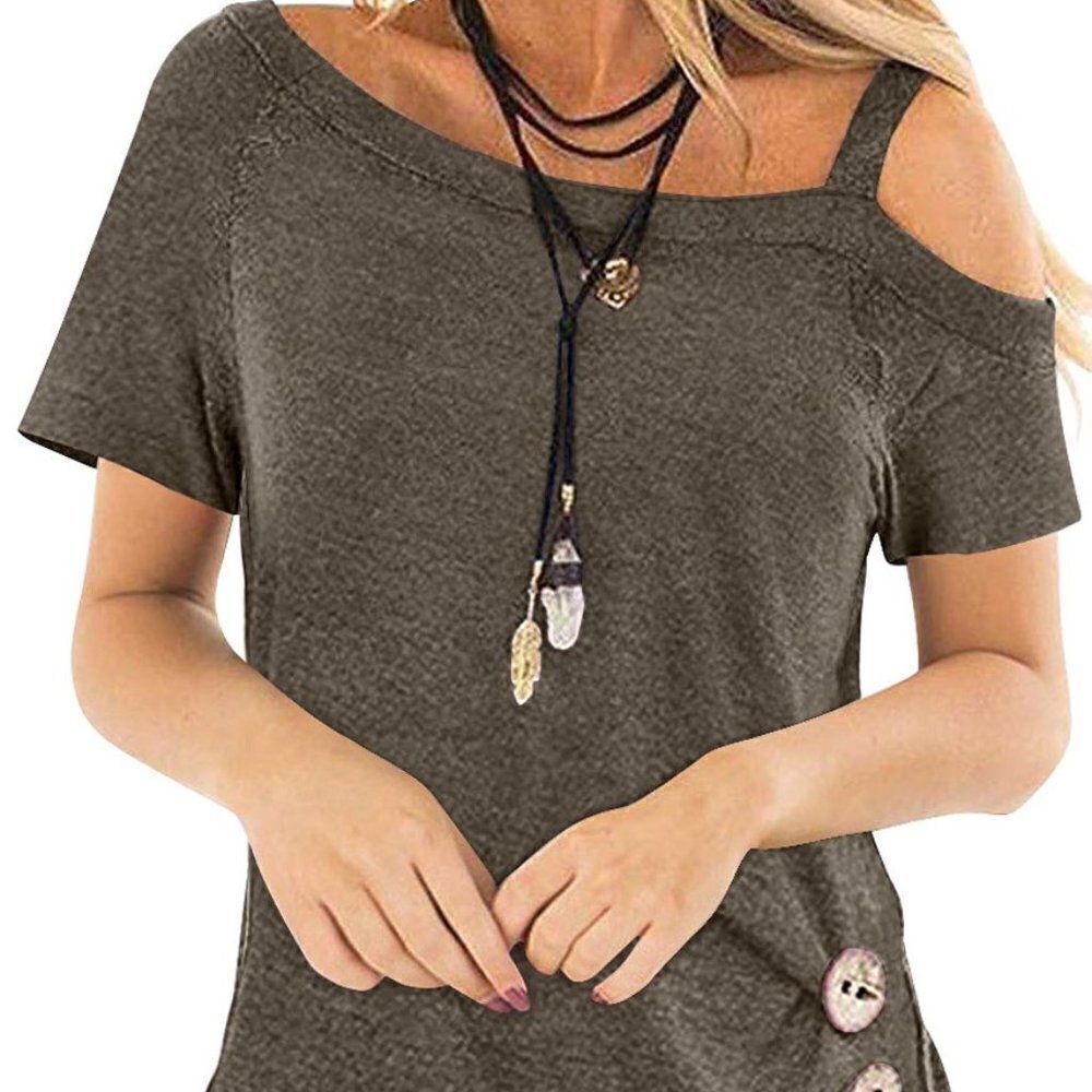 NWT Brown Sling Short Sleeve Casual Buttoned Top